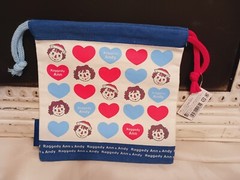 New Raggedy Ann & Andy Medium Canvas Drawstring Tote Bag Japan – 8″ x 8″ – Blue