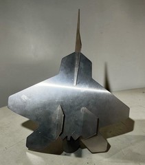 Silver Metal Jet Sculpture Desk Decor Aviation Airplane Model On Base 12”X14”