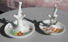 Ring Tree jewellery stands x 2 Victorian/Edwardian Antique porcelain