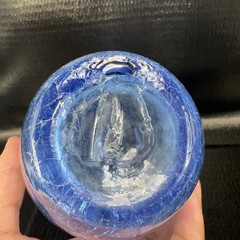 Hand Blown Blue Crackle Glass Vase Vessel Hand Made Glass Vase Studio Art Glass