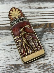 Vintage Brass Enamel Clip 2-sided Greece Egyptian Motif Bull Spring Clip