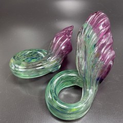 1995 Hand Blown Art Glass Amethyst Purple Flowers Set With Green Stems Signed