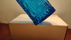 Vintage Made in Italy 13 3/4″ Empoli Blue Glass Bottle with Label