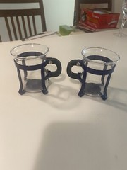 Vintage Blue Bodum Bistro Chambord Java Cup Made In Switzerland Set 2 Mugs Cups
