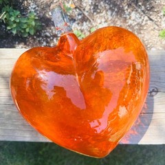 Vintage Heavy Art Glass Orange Heart Hand Blown
