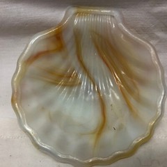 Vintage AKRO AGATE Shell Trinket Dish Ashtray Slag Glass