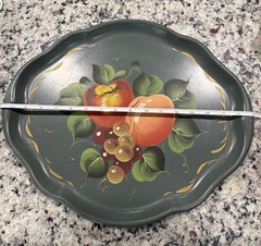 Vintage Hand-Painted Toleware Metal Tray Apple Peach Grapes 16 3/4” x 14”