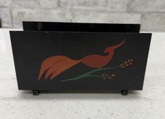Folk Art Toleware Tin Napkin Or Letter Mail Holder Vintage Art Deco
