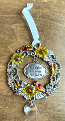 Ganz Ornament w/Sunflowers Bird & Leaves “Full Plates Full House Full Hearts”