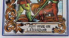 Spanish Ceramic Tile Aqui Vive Un Labrador Farmer Oxen Farming Image 8″ Square
