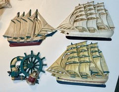 Vintage Burwood Nautical Clipper Ship Wall Plaque Set – Set of 4 – Made in USA