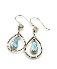Roman Glass Silver925 Earrings Ancient Authentic 200 BC Fragment Bluish Patina