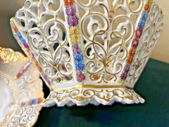 Dresden Flowers, Schumann Bavaria PIERCED RETICULATED BOWL & Underplate PERFECT
