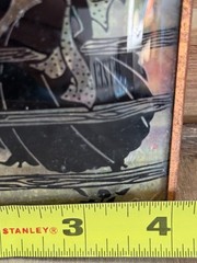Vintage Reverse Painted Glass Silhouette Art 5.75” Copper Frame Colonial Scene