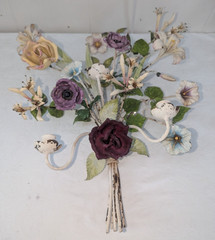 Gorgeous Large Italian Tole Painted Metal Flowers Roses Wall Sconce 3 Candle