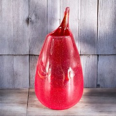 Hand Blown Studio Art Glass Vase Hand Made Glassware Vessel Red Open Top Vase