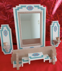 Vintage Home Interiors Southwest Aztec Mirror/Shelf/Candle Sconces