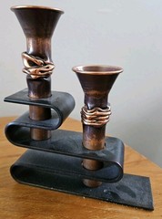 Vintage Brutalist Copper Candle Holder Sculpture Guy Bel Canadian Studio Art
