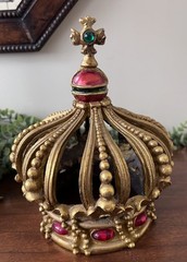 Heavy Ornate Gold Resin Crown 10” Table Top Decor Jewel Tuscan Old World