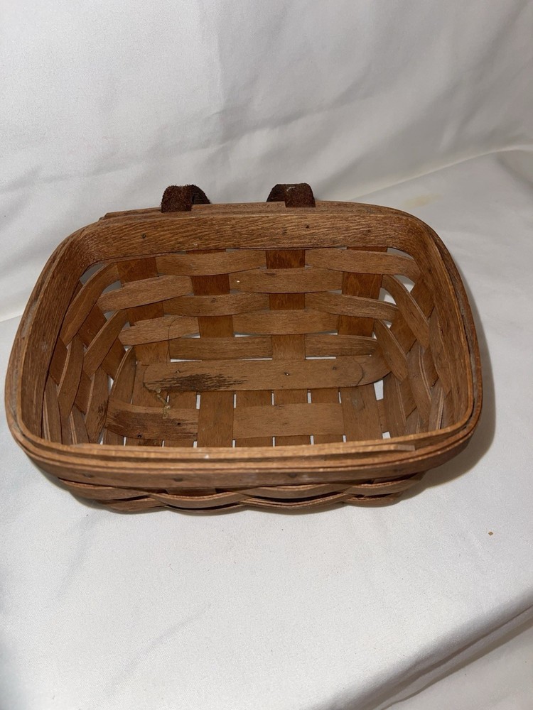 Longaberger 1993 Small Key Basket With Leather strap & Wall Hanger 5 in x 4 in