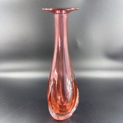 1990s Hand Blown Glass Vase Artist Signed Cranberry Faceted Glass Vase Vintage