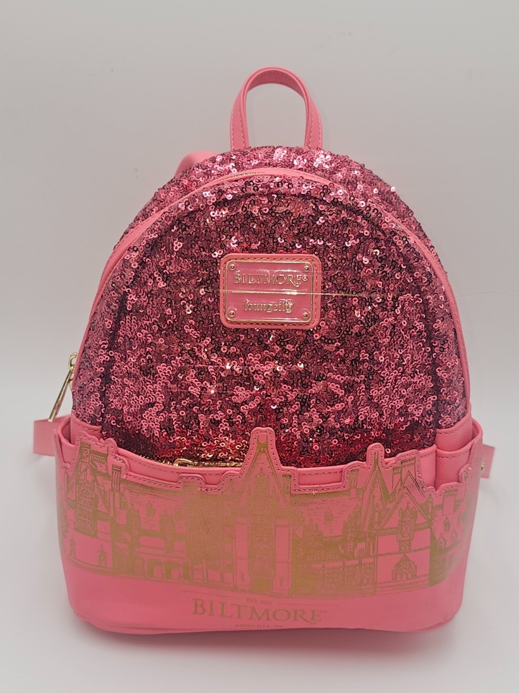 Nice LOUNGEFLY Biltmore LIMITED EDITION Pink SEQUINS Exclusive BACKPACK Bag GOLD