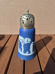 Edwardian Wedgewood Jasperware Sugar Shaker Muffineer Dark Blue EPNS