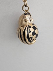 MacKenzie Childs Courtly Owl Checkered Key Chain Key Ring Black And Gold Owl