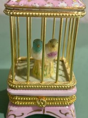 Limoges France Birdcage w Budgerigar Love Bird Parakeet Pair & Gold Trinket Box