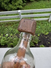 Whimsy Bottle * Not A Ship in Bottle * Folk Art * Wooden Chair With Woven Seat