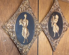 1960s Sears Hollywood Regency Repousse Metal Greek Goddess Plaques Set 11″