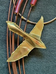 Vintage MCM Bird Brass/ Copper Wall Art Decor with Cattails Wall Decoration
