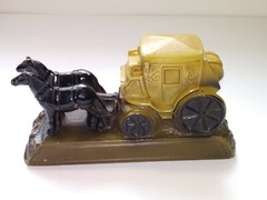Vintage Painted Cast Aluminum Horses & Stagecoach Bookend Doorstop Carriage
