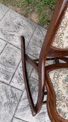 Vintage Mid Century Folding Rocking Chair Wood Tapestry Floral Upholstery