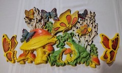 VTG Homco Universal Statuary 3-D Wall Art Decor Mushroom Frog Butterfly MCM 3 pc