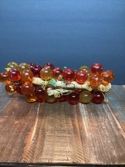 Vintage mcm Lucite Grape clusters on Driftwood orange amber Large 16” long