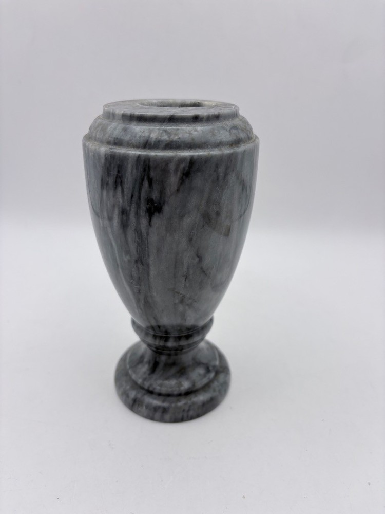 40-50s Alabaster-Marble Hand Crafted Vase Decor – Gray, Black, White – Italy