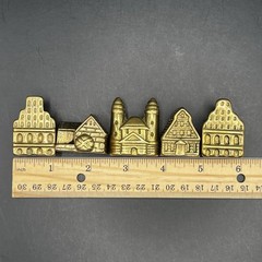 Vintage Lot Of 5: Miniature Brass Old Mill Village Collectible Buildings Houses
