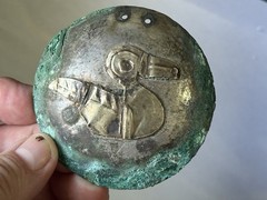 RARE AUTHENTIC PRE-COLUMBIAN SILVER & GOLD BIRD EFFIGY PECTORAL GORGET W/ COA