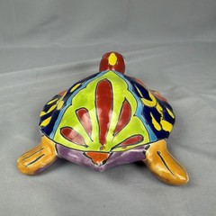 Talavera Cobalt Blue-Orange Pottery Hand Painted Turtle Art Mexico 9.5″ Garden