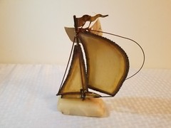 Demott 1975 Vintage Brass Sailboat Nautical Boat on Marble Base Artist Signed