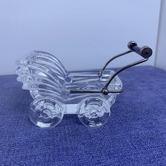KristalColor Lead Crystal Small Baby Carriage with Cobalt Handle – made in Italy