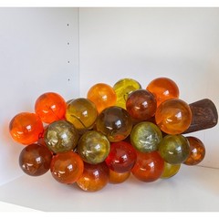 Vintage MCM Lucite Resin Grapes on Driftwood Amber Orange Large Cluster Glows