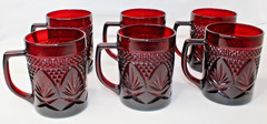 6 Avon 1876 Cape Cod Ruby Red Glass President Celebration Mugs – 4″ High