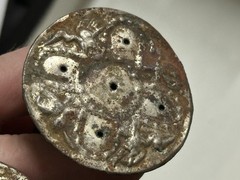INCREDIBLE PRE-COLUMBIAN SILVER EMBOSSED BIRD EFFIGY EAR SPOOLS PERU MOTLEY COA