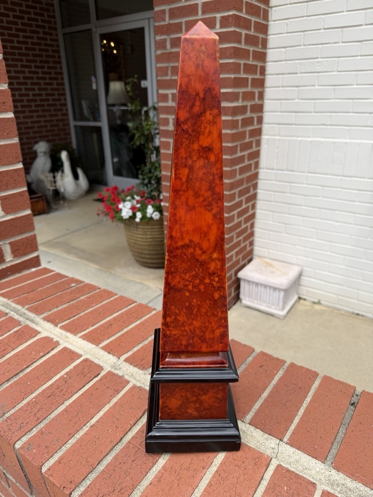 Red Marble Stone Obelisk 22”h Regency Neoclassical MCM Maximalist