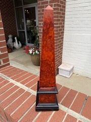 Red Marble Stone Obelisk 22”h Regency Neoclassical MCM Maximalist