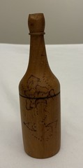 Wooden Pyrography Folk Art Decanter With 6 Stem Cups & Serving Tray VINTAGE