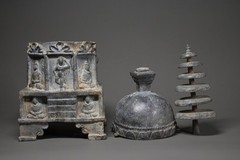 CIRCA NEAR EASTERN GANDHARAN METAL STUPA WITH BUDDHA FIGURES AND SCENES. RARE
