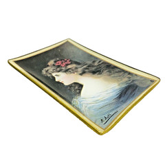 Asti Glass Pin Vanity Ring Dish Small Tray Edwardian Victorian Woman Portrait